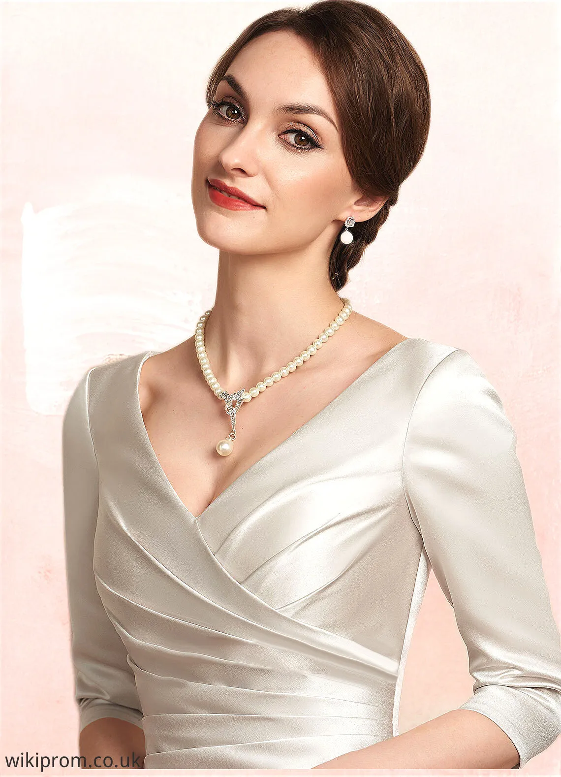 Barbara A-Line V-neck Tea-Length Satin Mother of the Bride Dress With Ruffle SWK126P0014598