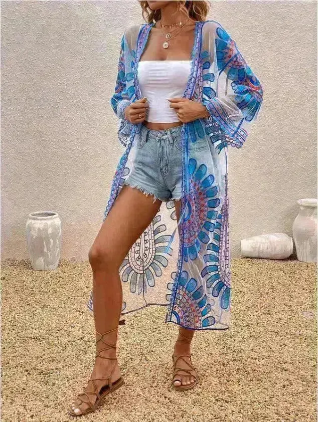 Beach Cover-up Pattern Sun Protection Cardigan Female