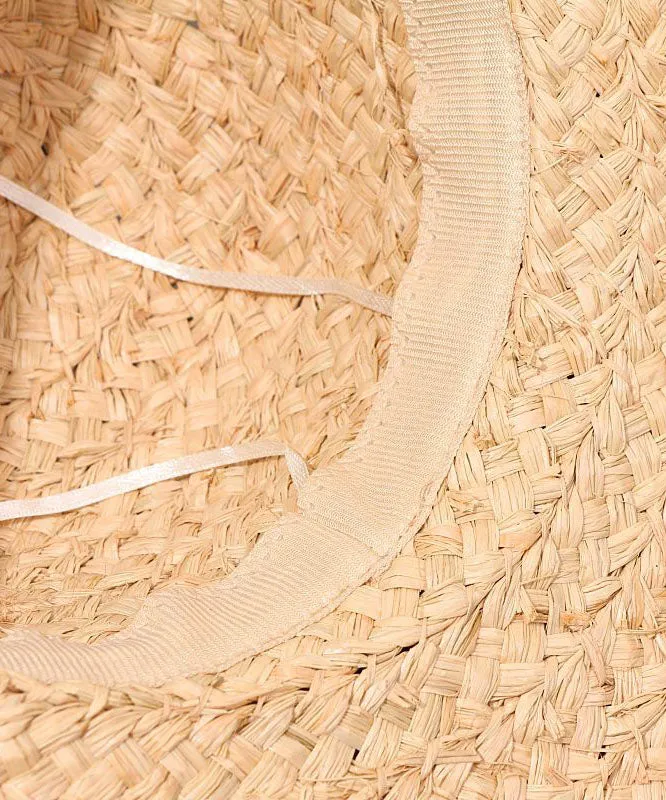 Beautiful Khaki Bow UPF 50  Straw Woven Floppy Sun Hat