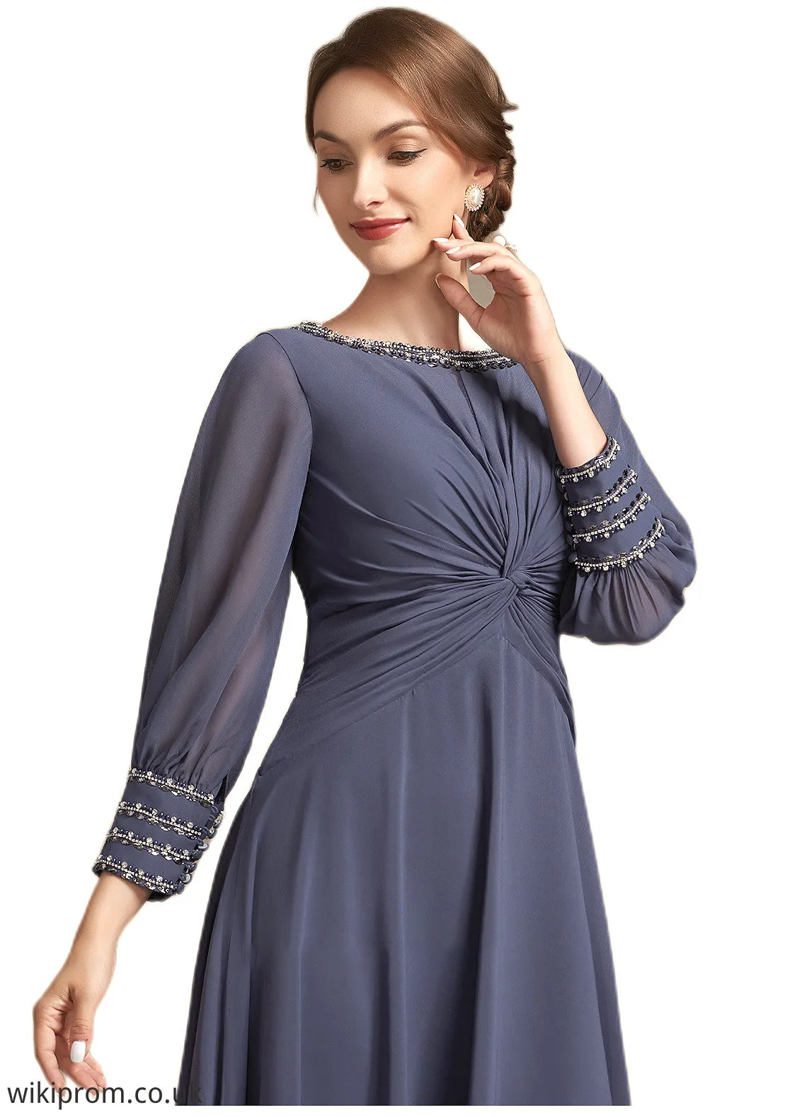 Breanna A-Line Scoop Neck Tea-Length Chiffon Mother of the Bride Dress With Ruffle Beading SWK126P0014718