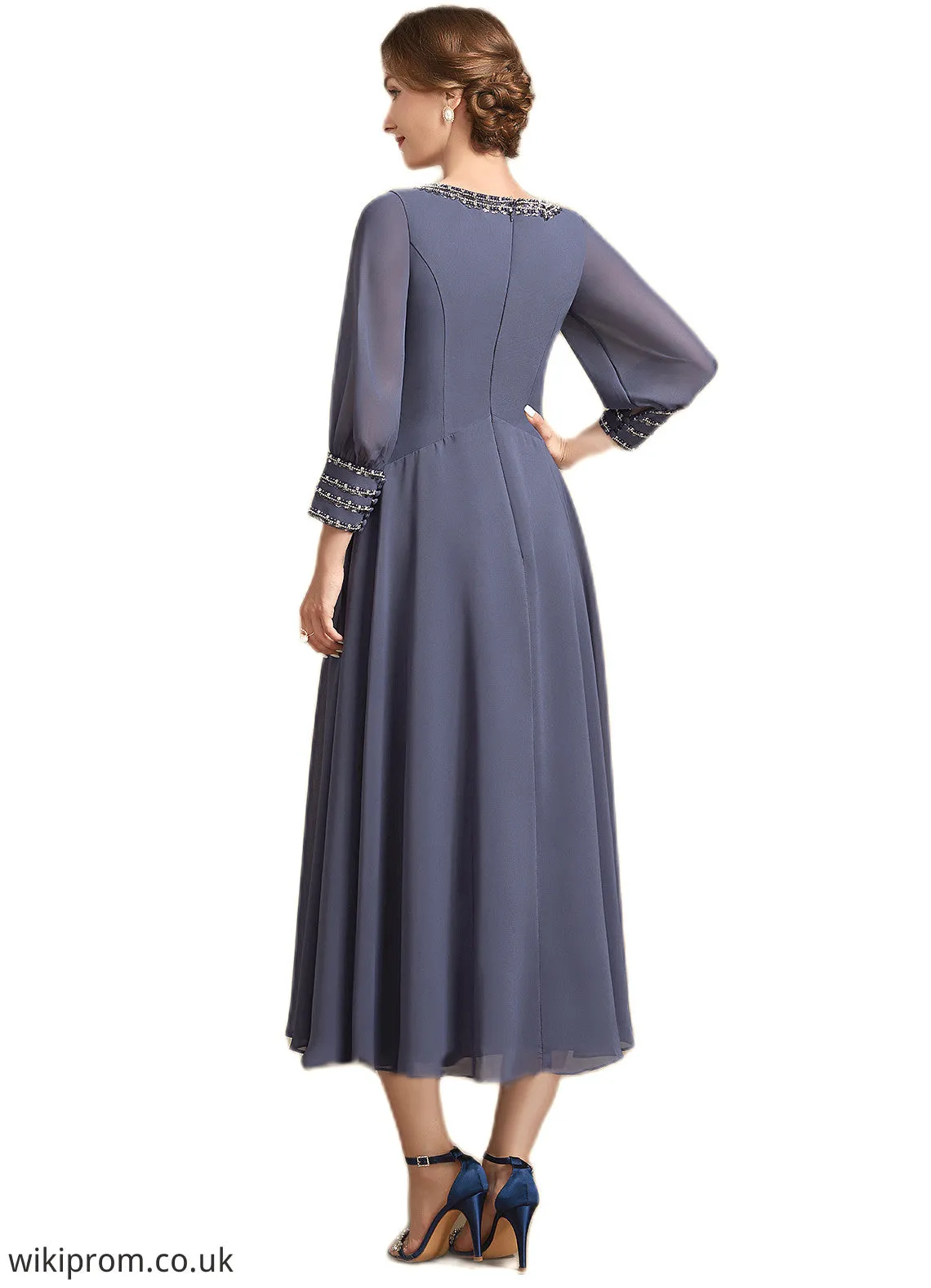 Breanna A-Line Scoop Neck Tea-Length Chiffon Mother of the Bride Dress With Ruffle Beading SWK126P0014718
