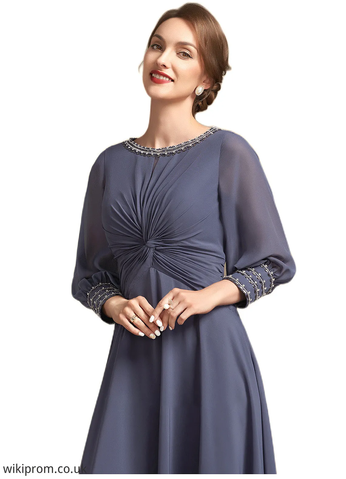 Breanna A-Line Scoop Neck Tea-Length Chiffon Mother of the Bride Dress With Ruffle Beading SWK126P0014718