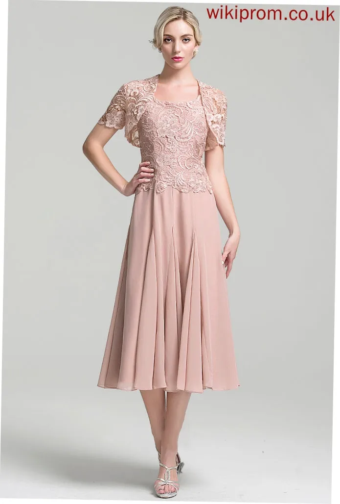 Dress Bride Mother of the Bride Dresses Neckline Angelica Mother A-Line the of Chiffon Square Tea-Length