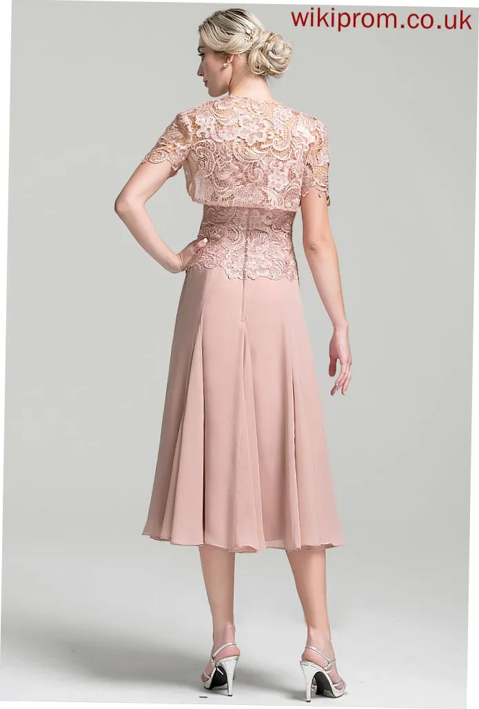 Dress Bride Mother of the Bride Dresses Neckline Angelica Mother A-Line the of Chiffon Square Tea-Length