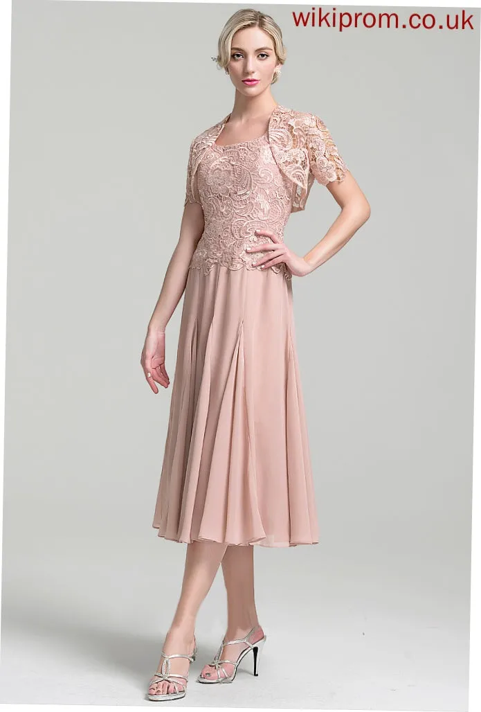 Dress Bride Mother of the Bride Dresses Neckline Angelica Mother A-Line the of Chiffon Square Tea-Length