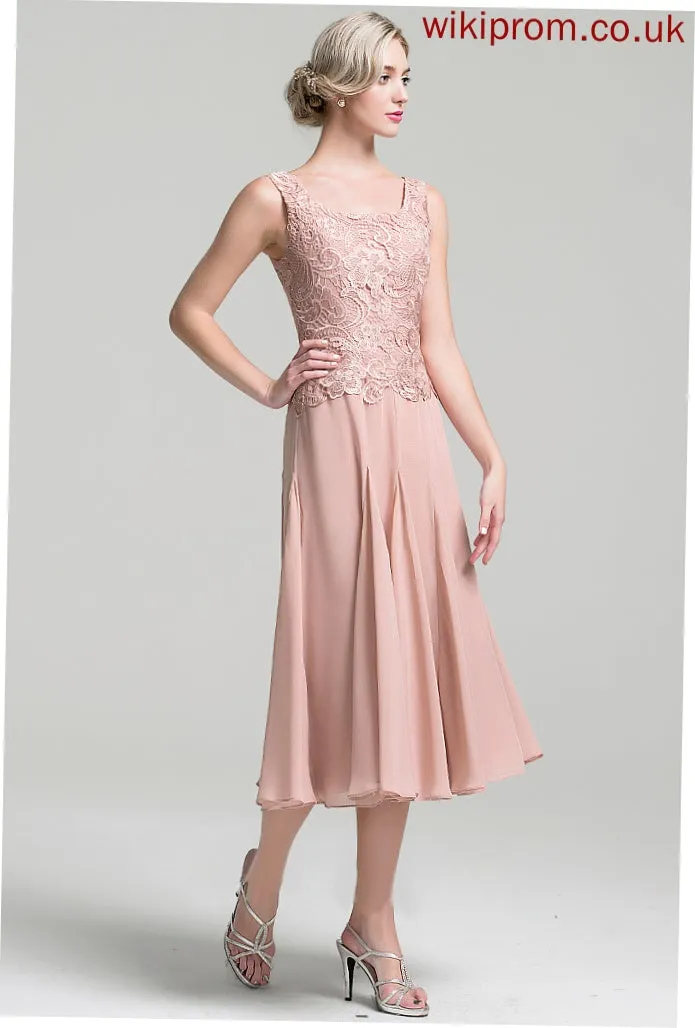 Dress Bride Mother of the Bride Dresses Neckline Angelica Mother A-Line the of Chiffon Square Tea-Length
