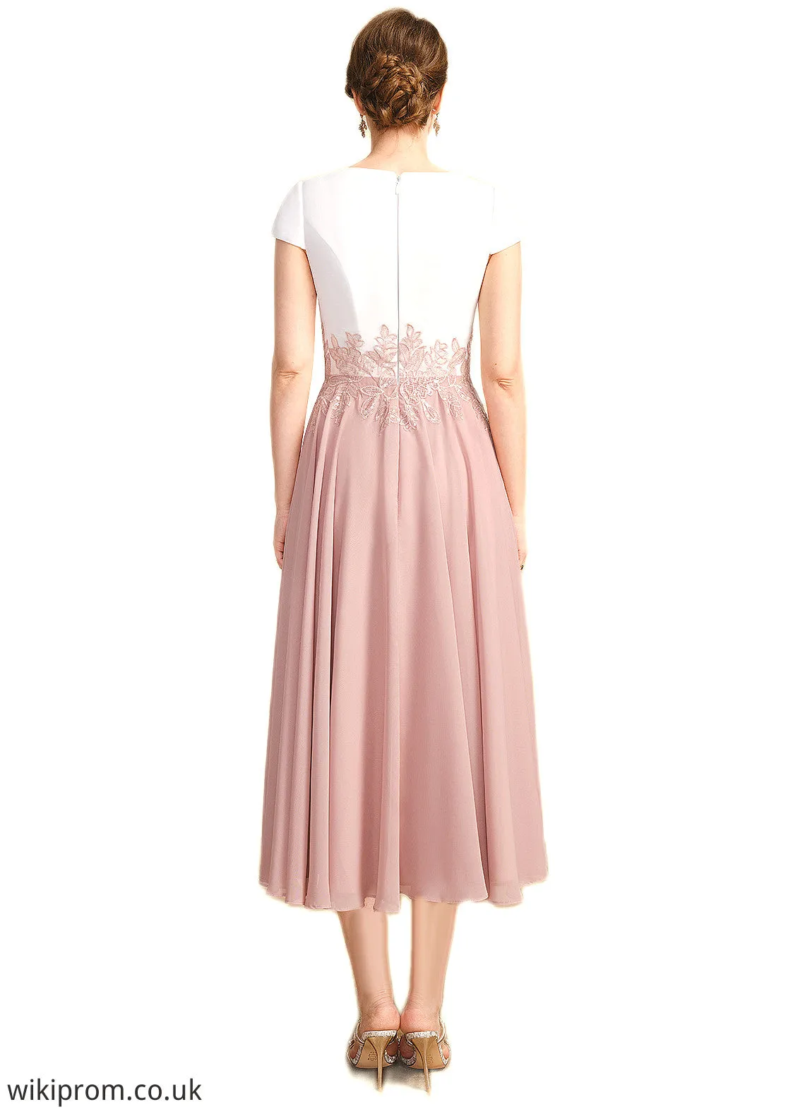 Jean A-line Scoop Tea-Length Chiffon Mother of the Bride Dress With Appliques Lace Sequins SWK126P0021785