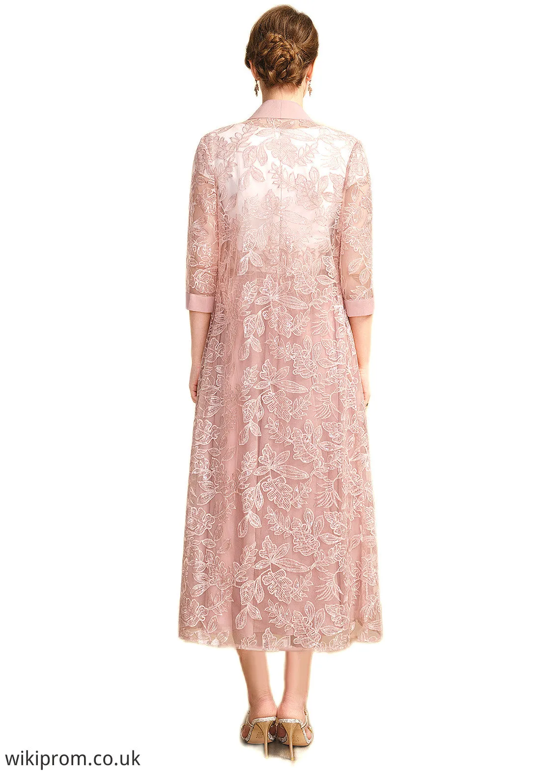 Jean A-line Scoop Tea-Length Chiffon Mother of the Bride Dress With Appliques Lace Sequins SWK126P0021785