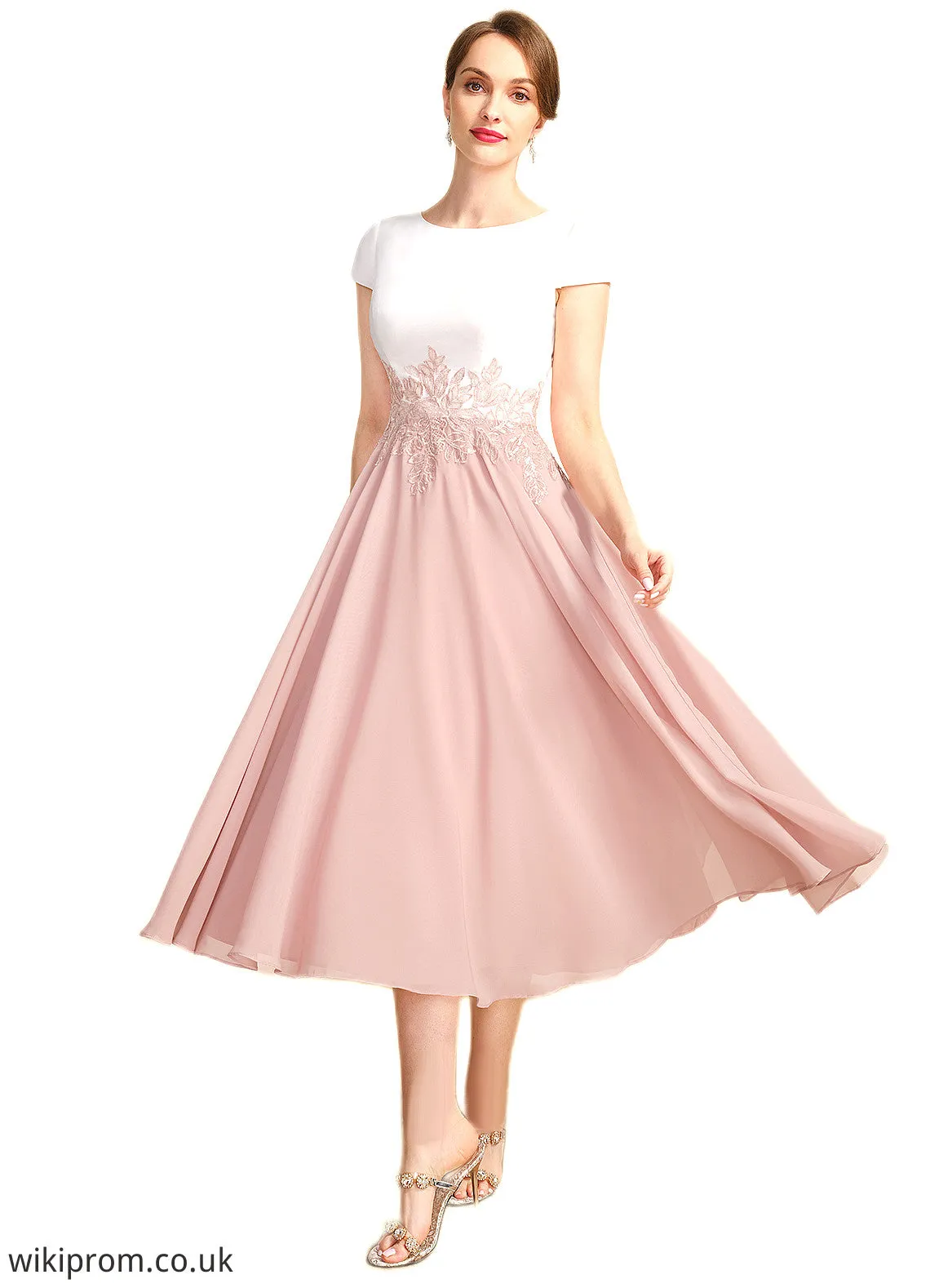 Jean A-line Scoop Tea-Length Chiffon Mother of the Bride Dress With Appliques Lace Sequins SWK126P0021785
