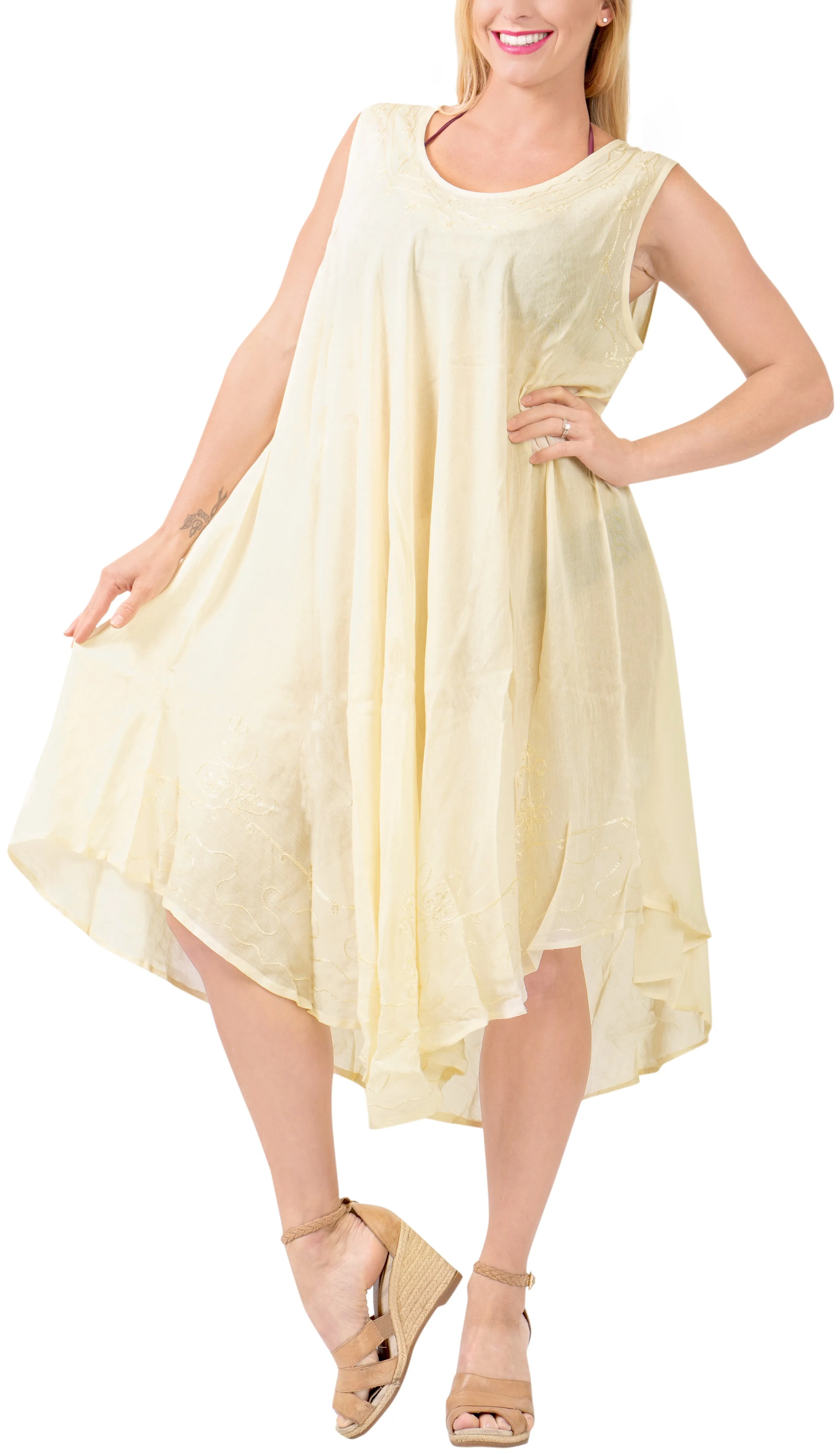LA LEELA Women Rayon Casual Short Beach Dress Off White_3677 OSFM 14-20W [L- 2X]