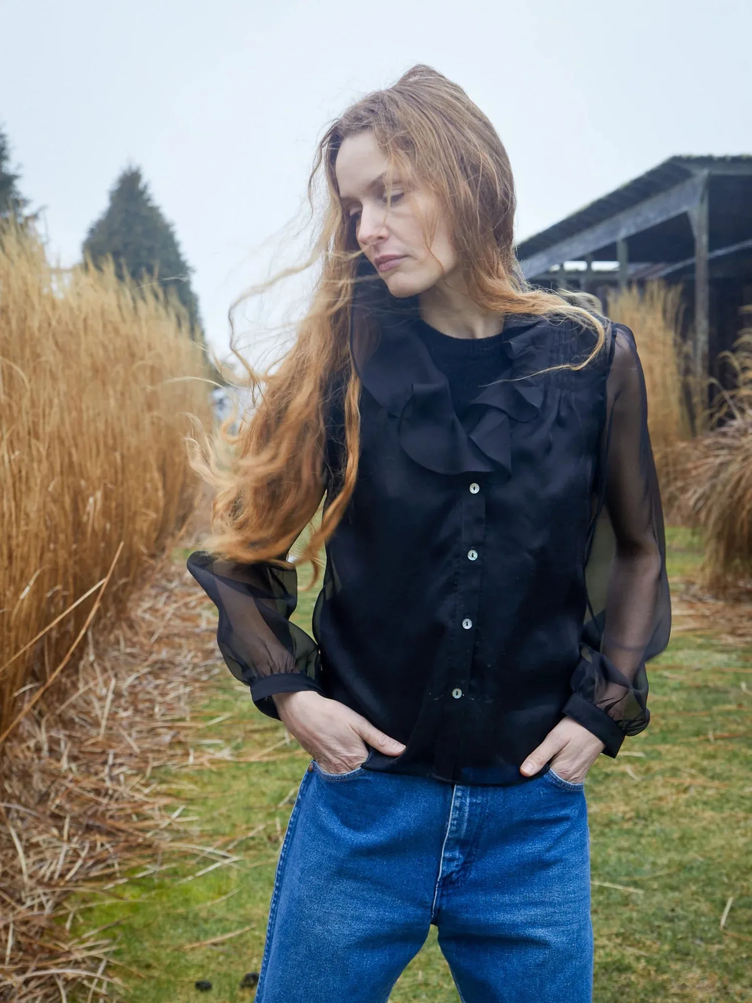 Lingua Franca - Long Sleeve Odette Top (Black)